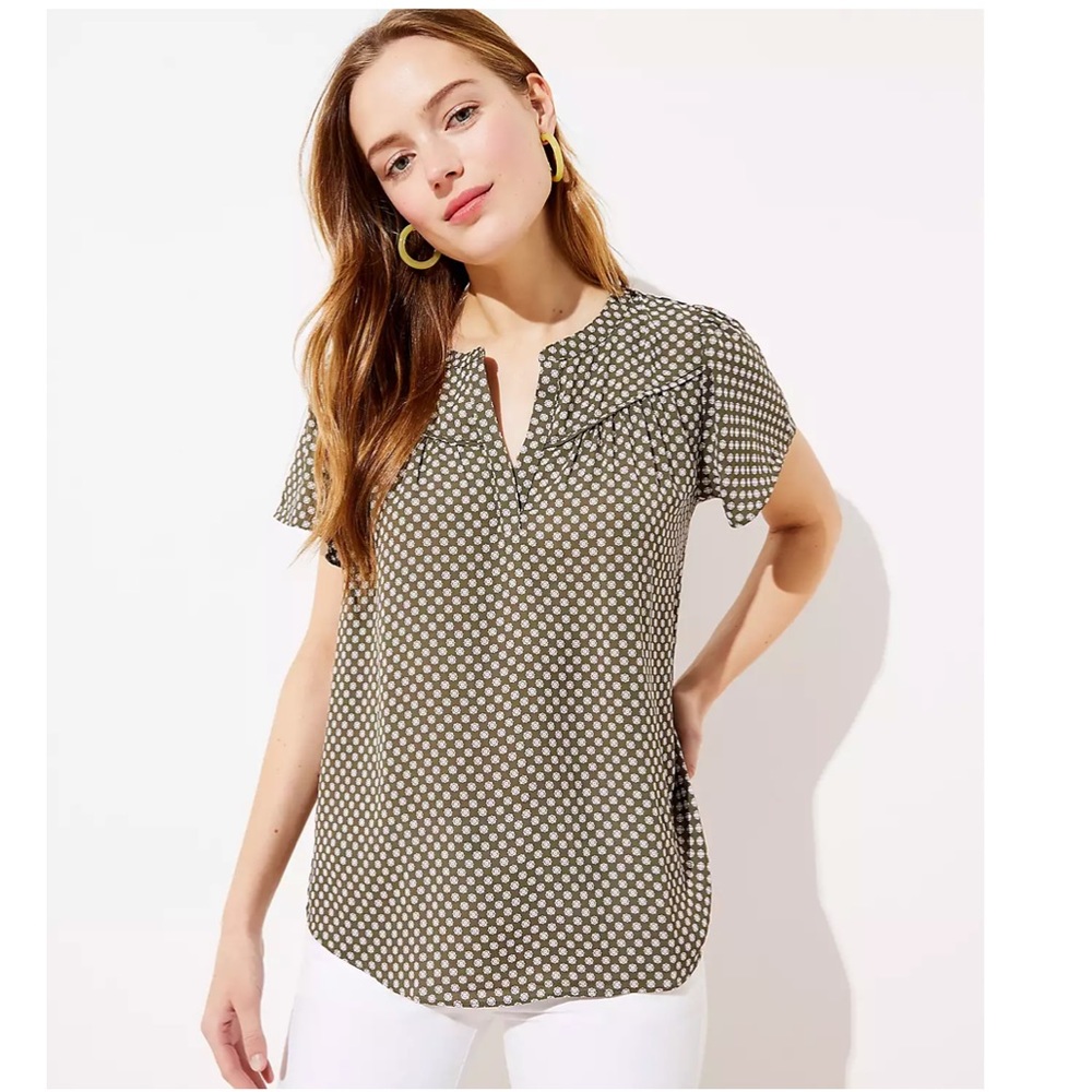 LOFT Floral Flutter Sleeve Mixed Media Top XL EUC